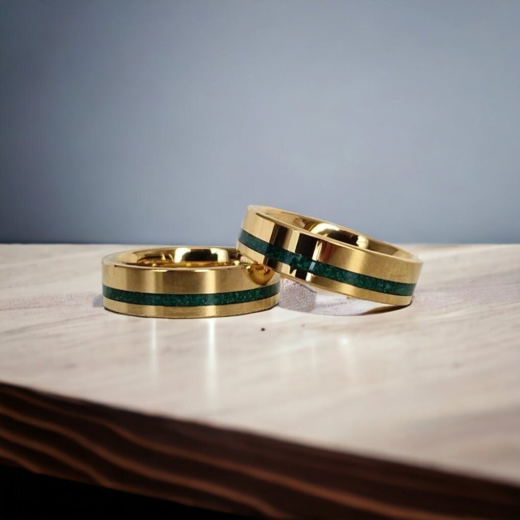 Gold Malachite - Gold Tungsten Malachite Ring