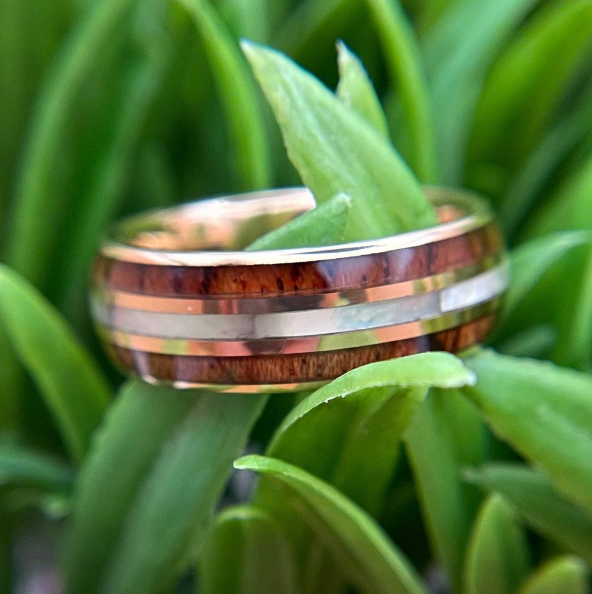 Mother on sale of Pearl Rose and Koa Wood Tungsten Mens Wedding Band, Hawaiian Koa Wood, Natural Mother of Pearl, Rings By Pristine